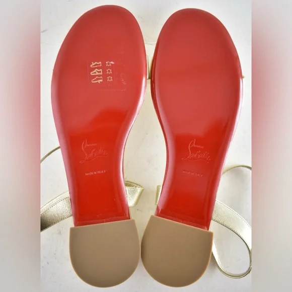 Christian Louboutin Sweet Jane Sandal Flat Platine Gold Leather Ankle Strap 40.5